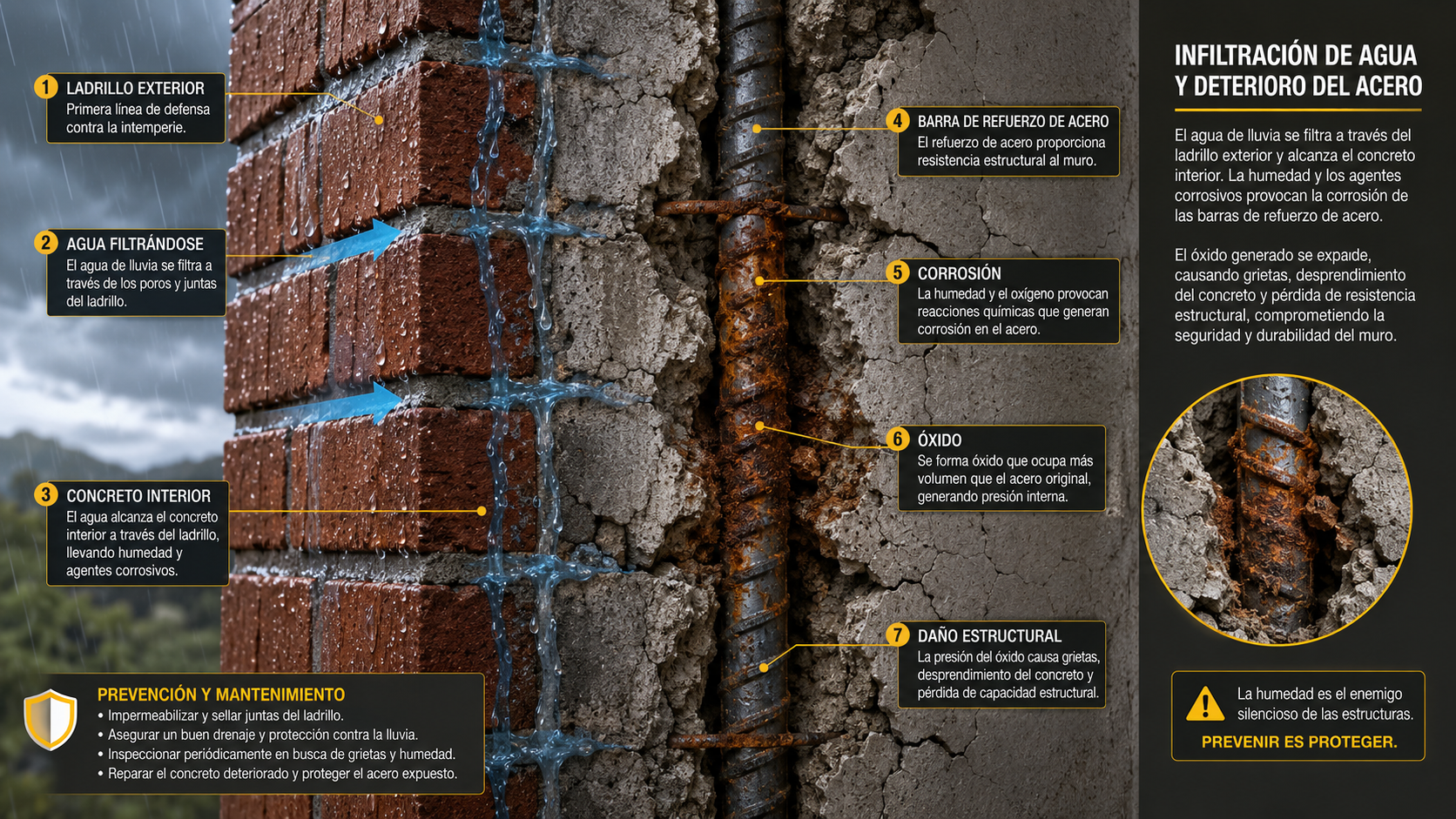 Radiografía estructural: filtración de agua, humedad y oxidación del acero en fachadas de Bogotá